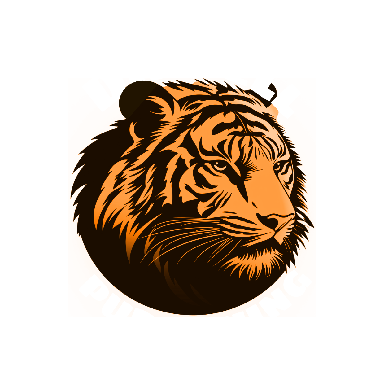 Vector graphic orange and black tiger head with circular white text "DieWell" on top and "Publishing" below | DieWell Publishing logo